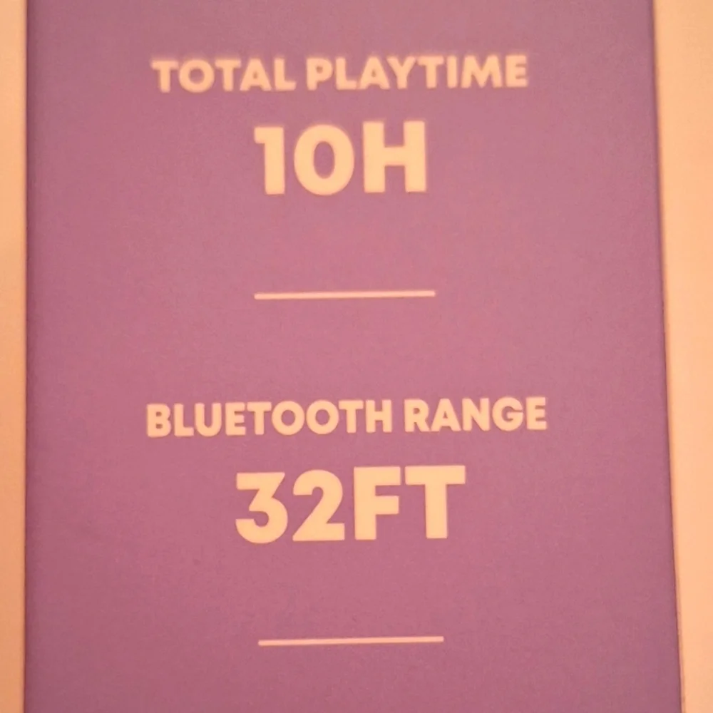 Wireless earbuds, over the ear hook, touch control. Purple.